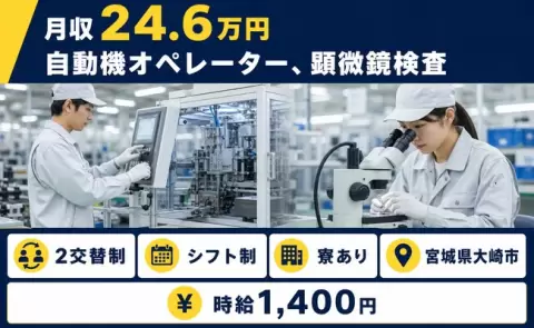 はじめてでも安心◎自動機オペレーター、顕微鏡検査＜宮城県大崎市＞車通勤OK