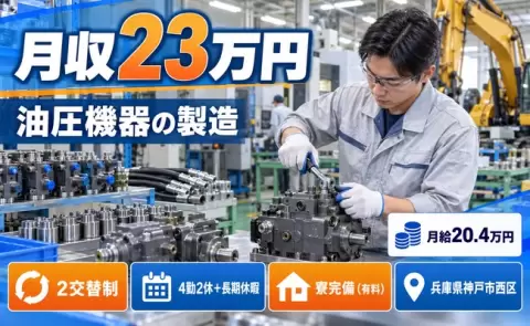 兵庫県神戸市西区｜ショベルカーに搭載されるバルブやポンプ等の油圧機器の製造｜土日祝休み
