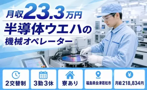 寮付きですぐ働ける◎半導体ウエハの機械オペレーター＜福島県会津若松市＞食堂あり