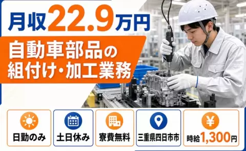 四日市市で自動車部品の組付け・加工業務のお仕事｜土日休み＜三重県＞