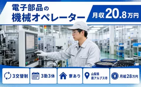 イチから覚えられる◎電子部品の機械オペレーター＜山梨県南アルプス市＞未経験OK