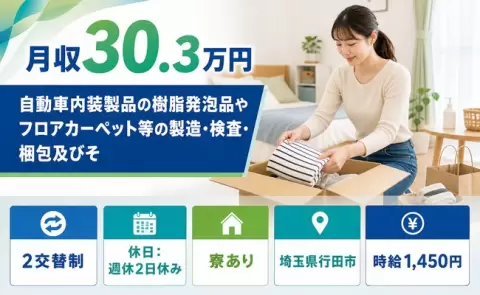 イチから覚えられる◎製造・検査・梱包及びそ＜埼玉県行田市＞時給1,450円