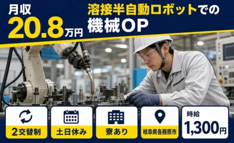＜岐阜県各務原市＞溶接半自動ロボットでの機械ＯＰ／寮完備・未経験OK