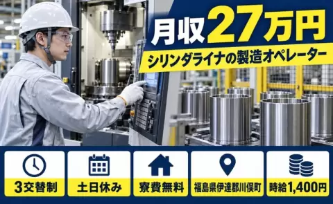 【福島県川俣町】シリンダライナの製造 マシンオペレーター◎未経験OK