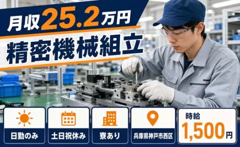 精密機械組立、始めてみませんか？＜兵庫県神戸市西区＞寮完備・土日祝休み