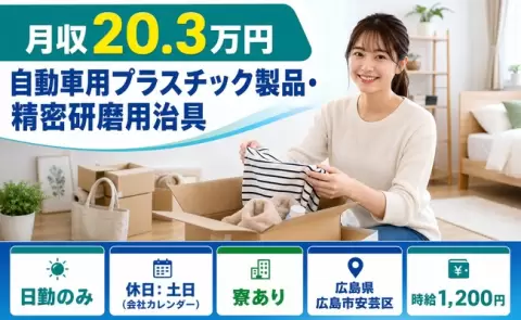 広島県広島市安芸区｜自動車用プラスチック製品・精密研磨用治具｜月収例20.3万円