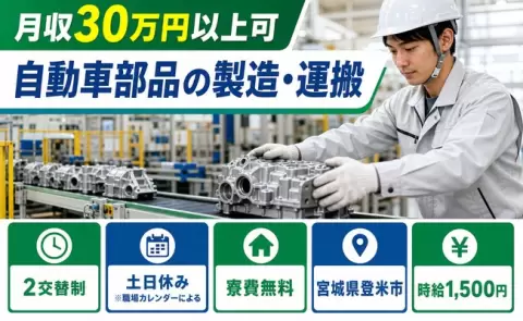 自動車部品の製造・運搬、始めてみませんか？＜宮城県登米市＞土日休み