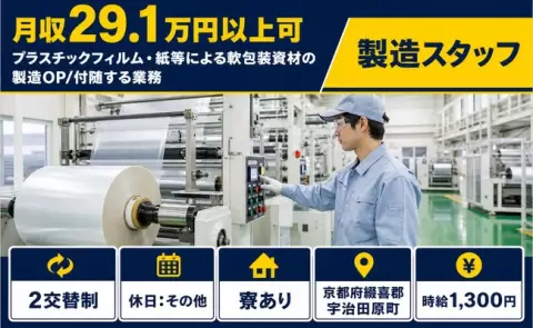 京都府宇治田原町｜プラスチックフィルム・紙等による軟包装資材の製造OP｜送迎あり