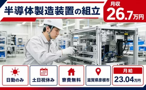 週末は休みたい方へ｜半導体製造装置の組立＜滋賀県彦根市＞土日祝休み・寮費補助あり