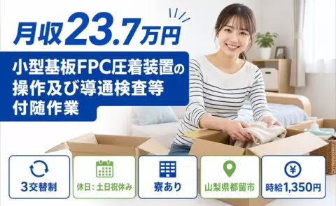 都留市で小型基板FPC圧着装置の操作及び導通検査等付随作業のお仕事｜土日祝休み＜山梨県＞
