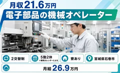 未経験から始めたい方へ｜電子部品の機械オペレーター＜宮城県石巻市＞未経験OK