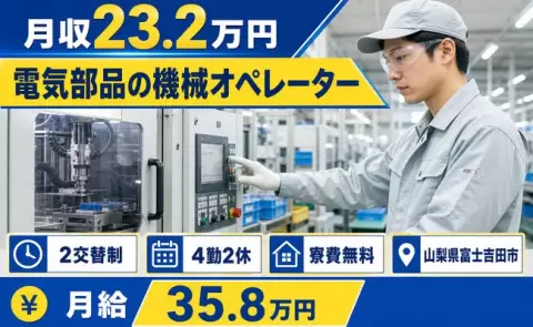 住まいも一緒に決まる◎電気部品の機械オペレーター＜山梨県富士吉田市＞寮完備