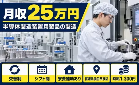 仙台市泉区で半導体製造装置用製品の製造のお仕事｜寮費補助あり＜宮城県＞