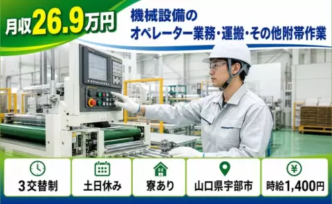 宇部市で機械設備のオペレーター業務・運搬・その他附帯作業のお仕事｜寮完備＜山口県＞