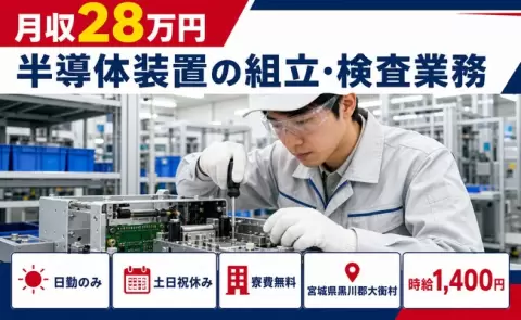 ＜宮城県大衡村＞半導体装置の組立・検査業務／日勤専属・土日祝休み
