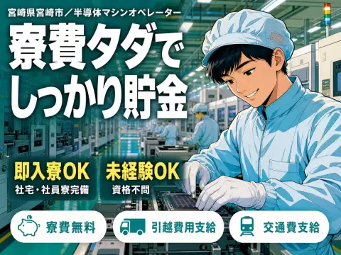 月収例17.6万円可！＜宮崎県×寮費0円＞半導体マシンオペレーター