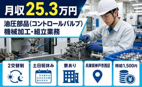 兵庫県神戸市西区｜油圧部品（コントロールバルブ）機械加工・組立業務｜土日祝休み