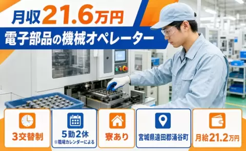 涌谷町で電子部品の機械オペレーターのお仕事｜寮完備・未経験OK＜宮城県＞