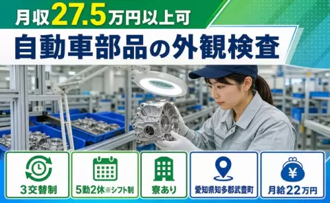 自動車部品の外観検査、始めてみませんか？＜愛知県武豊町＞寮完備・送迎あり